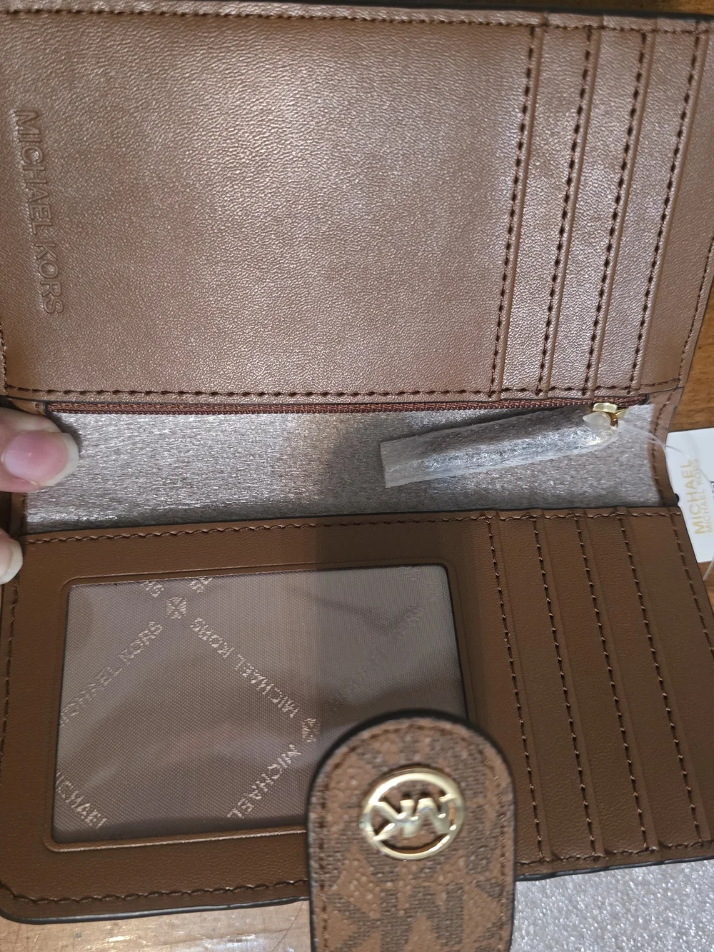 Michael Kors Brown Pebbled Leather Continental Wallet with Signature Trim